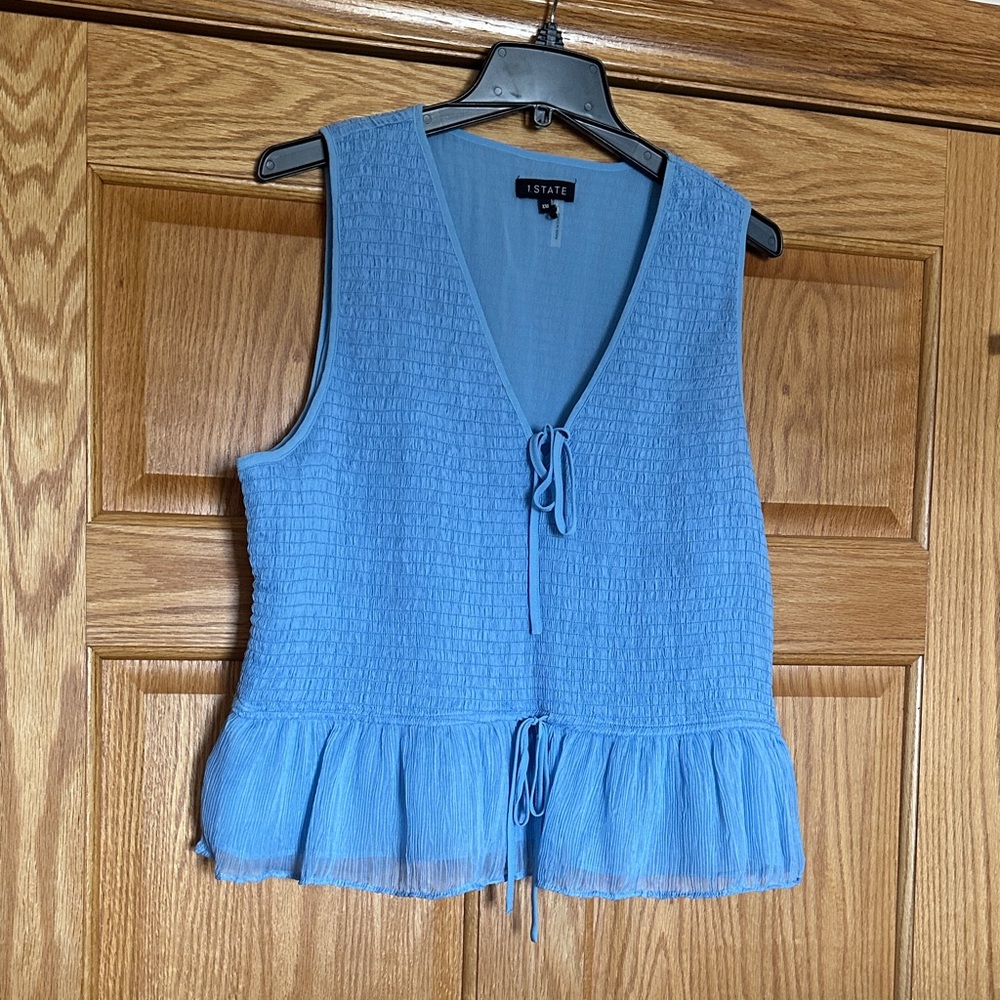 STATE Light Blue Sleeveless Tie-Front Peplum Tank Top